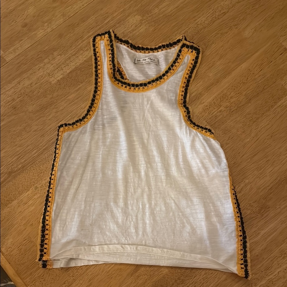 We The Free White Tank Top with Black and Orange Trim
